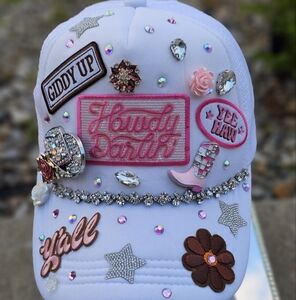 Embellished White Cap with Colorful Patches